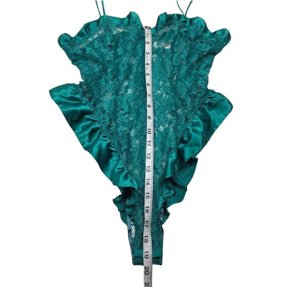 Victorias Secret Vintage Gold Label Floral Sheer Lace Small Green Teddy Lingerie - Picture 11 of 14